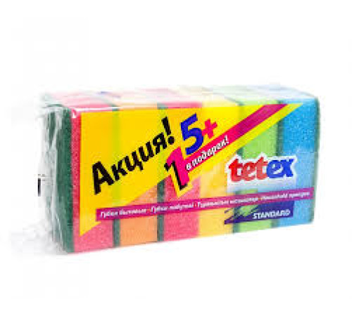Губка 95*65 *31мм Tetex Акция, бытовая  (5шт+1шт), РБ