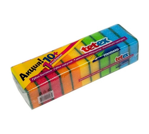 Губка 90*60 *26мм Tetex Акция, бытовая  (10шт+1шт), РБ