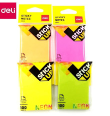 Блок 51*76 мм ассорти 100 л  неон. с липким слоем DELI, Китай