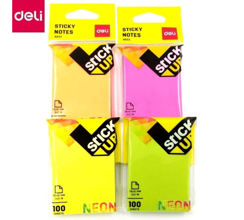 Блок 51*76 мм ассорти 100 л  неон. с липким слоем DELI, Китай