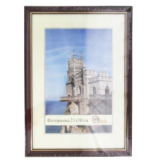 Рамка пластик со стеклом 21*30, коричневый (темный орех с позолотой), РФ