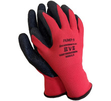Перчатки из красного полиэстера с вспенен.черн. покрытием на ладони, 13 класс вязки, р-р 9, Китай