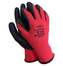 Перчатки из красного полиэстера с вспенен.черн. покрытием на ладони, 13 класс вязки, р-р 9, Китай