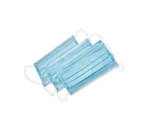 Маска трехслойная одноразовая на резинках 50шт/упак цвет голубой, Россия