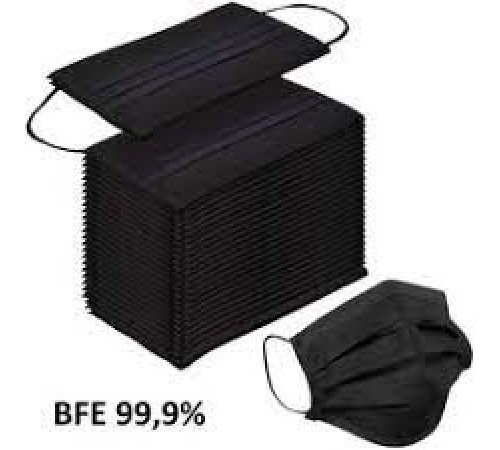 Маска (повязка) трехслойная черная х/б 50 шт/упак , РБ