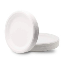 Тарелка 180мм, биоразлагаемая  деревянное волокно, белая 50 шт/упак,Китай
