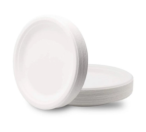 Тарелка 180мм, биоразлагаемая  деревянное волокно, белая 50 шт/упак,Китай