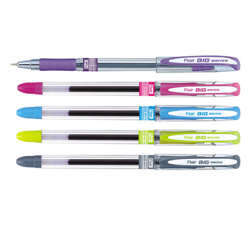 Ручка шариковая, синий стержень, 0.7 мм, BIG WRITER,корпус прозр. ассорти, Flair, Индия