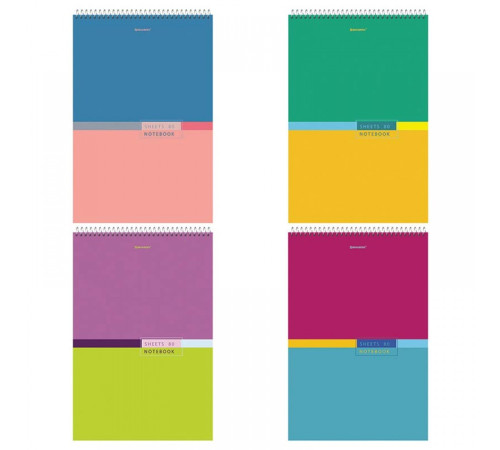 Блокнот  А4, 80л, клетка, 198х297, Brauberg "Color", гребень сверху, жесткая обложка, РФ