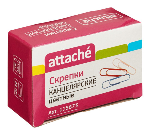Скрепки цветные 28 мм 100шт Attache полимерное покрытие, Китай