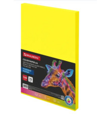 100л Бумага А4 Brauberg  75г/м2 100л, желтый неон, РФ