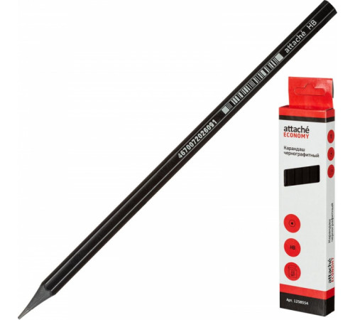Карандаш ч/г НВ без ластика шестигранный пластиковый,  Attache Economy,РФ