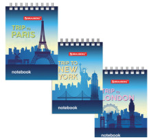 Блокнот А7~40л  "Города" Brauberg на гребне, РФ