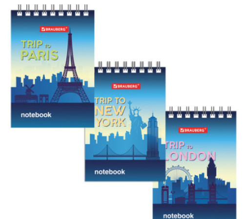 Блокнот А7~40л  "Города" Brauberg на гребне, РФ