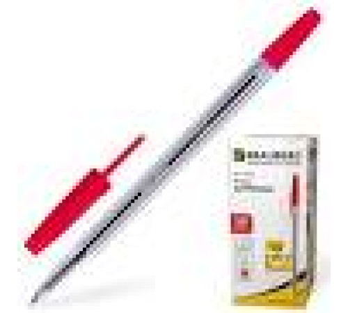 Ручка шариковая красная 1мм BRAUBERG "Line", корпус прозрачный, РФ