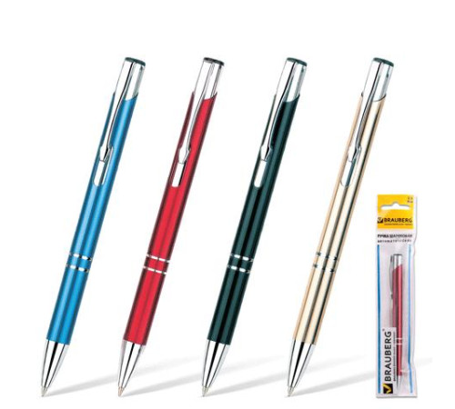 Ручка шарик/автомат  BRAUBERG бизнес-класса "Win" стерж. синий, корп. ассорти 1 мм, РФ