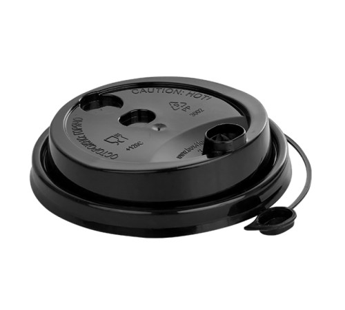 Крышка пластиковая для стакана д=80мм для горячих напитков, 50шт/упак, мат. чёрная с питейником,  РФ