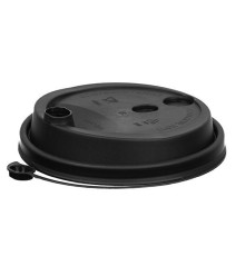 Крышка пластиковая для стакана д=90мм  матовая чёрная с питейником, 50шт/упак,  РФ