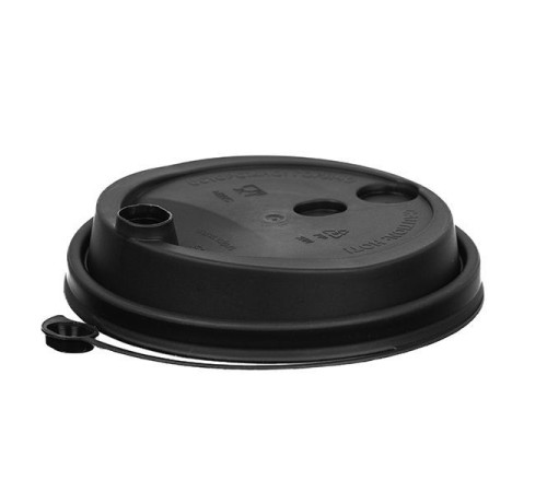 Крышка пластиковая для стакана д=90мм  матовая чёрная с питейником, 50шт/упак,  РФ