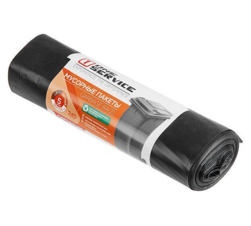 240л Мешки для мусора 240л 5шт/рулон ПНД One service Optimum 34мкм 90*125см цв.черный,