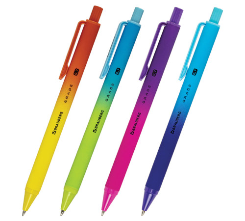 Ручка шарик/автомат BRAUBERG«Grade» корпус soft-touch, стерж. синий, ассорти, линия пис.0,35 Китай