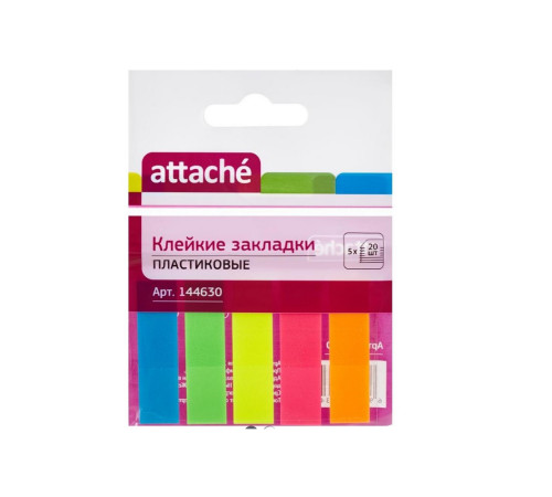Закладки пластик. 12*45мм, 5цв*20л, Attache, Китай