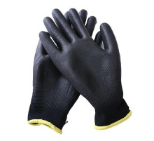 Перчатки чёрные из полиэстера с черными ПУ покрытием на ладони, размер 10, Китай