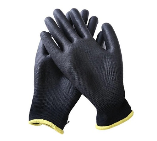 Перчатки чёрные из полиэстера с черными ПУ покрытием на ладони, размер 10, Китай