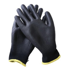 Перчатки чёрные из полиэстера с черными ПУ покрытием на ладони, размер 8, Китай