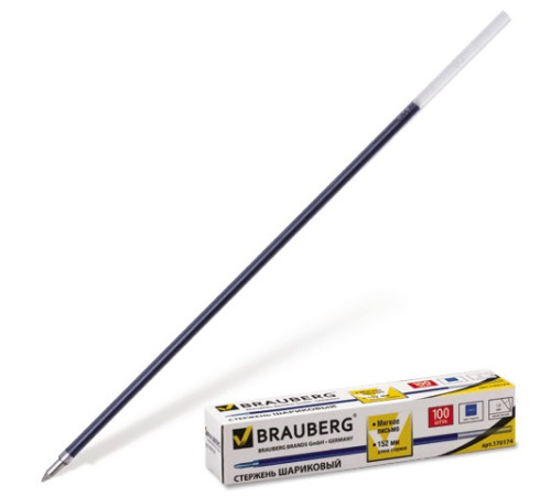 Стержень 150 мм шариковый BRAUBERG, евронаконечник, 1мм, 170174, синий (100). РФ