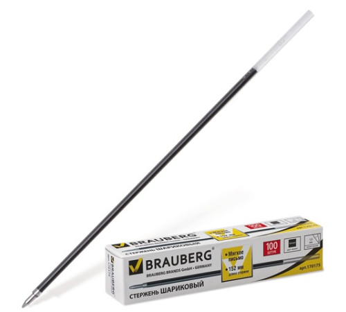 Стержень 152 мм шариковый BRAUBERG, евронаконечник, 1мм, 170175, ЧЕРНЫЙ . РФ