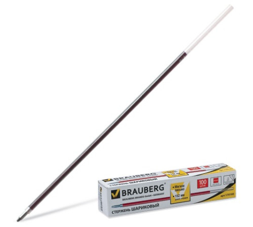 Стержень 152 мм шариковый BRAUBERG,  евронаконечник, 1мм, КРАСНЫЙ, Китай