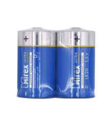 Батарейка LR20 щелочная  Mirex LR20 / D 1.5V   2 шт/уп, (2/12/96), shrink, Китай