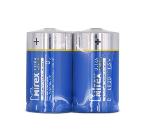 Батарейка LR20 щелочная  Mirex LR20 / D 1.5V   2 шт/уп, (2/12/96), shrink, Китай