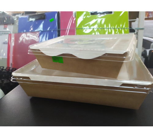 Салатник 1000 мл картонный 220*163*55мм с прозрачной крышкой , 50шт/упак, РФ