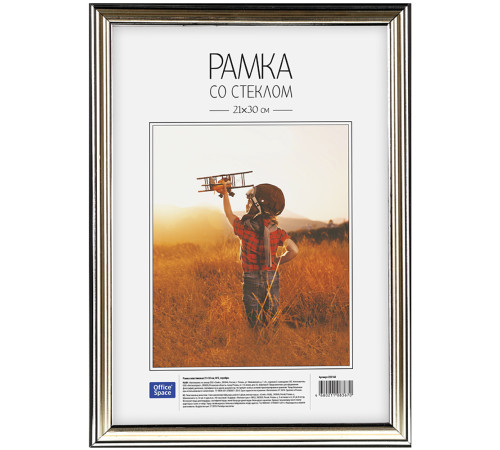 Рамка пластик со стеклом 21*30, 202 , OfficeSpace 2, серебристый, РФ