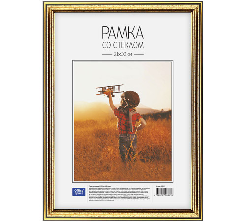 Рамка пластик со стеклом 21*30, 202 , OfficeSpace 2, золотистый, РФ