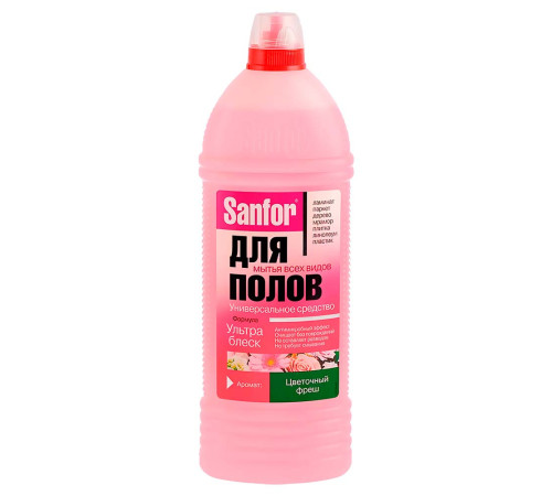 1000мл Средство для мытья пола SANFOR УЛЬТРА БЛЕСК(Санфор), Цветочный фреш, РФ