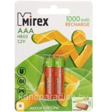 Аккумулятор Ni-MH Mirex HR3 / AAА 1000mAh 1,2V 2 шт/упак (2/20/100), ecopack, Китай