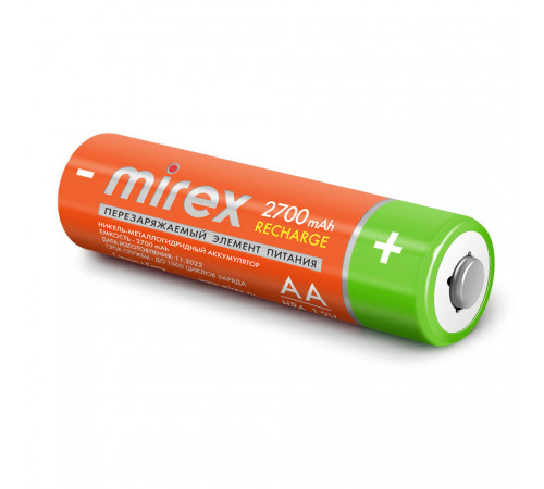 Аккумулятор Ni-MH Mirex HR6 / AA 2700mAh 1,2V 2шт/упак  (2/20/100), блистер,Китай