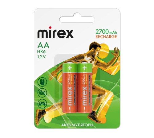 Аккумулятор Ni-MH Mirex HR6 / AA 2700mAh 1,2V 4 шт/упак  (4/40/200), блистер,Китай