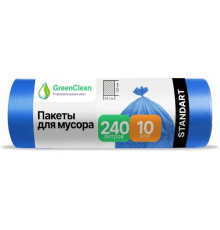 240л Мешки для мусора 240л 30 мкм, GreenClean Professional, 10 шт/рул., ПВД, (85х120 см)черный, РФ