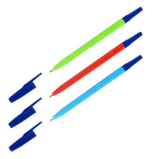 Ручка шариковая синяя 0,7мм,СТАММ «049» корпус ассорти,  маслен. стер.,РФ