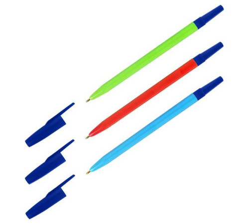 Ручка шариковая синяя 0,7мм,СТАММ «049» корпус ассорти,  маслен. стер.,РФ