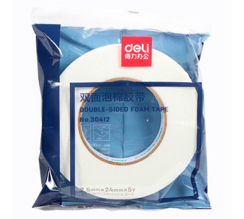Клейкая лента (скотч) 24 мм х 4,5 м,на пенной основе двусторонняя, 2,5 мм, Китай