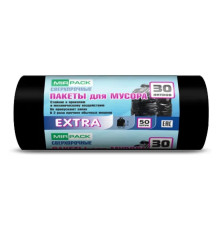 30л Пакеты для мусора 30л. 50шт/рул, 12мкм Mirpack Extra, 50*60см черные РФ