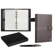 Ежедневник-органай А5, недат.97л Deli в под.короб, на кольц, корич. с отдел. для визит.и ручк, Китай