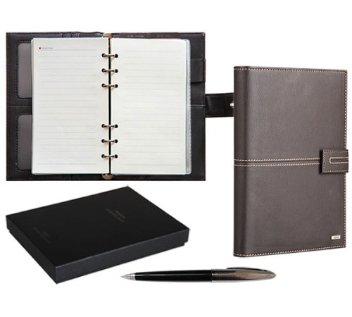 Ежедневник-органай А5, недат.97л Deli в под.короб, на кольц, корич. с отдел. для визит.и ручк, Китай