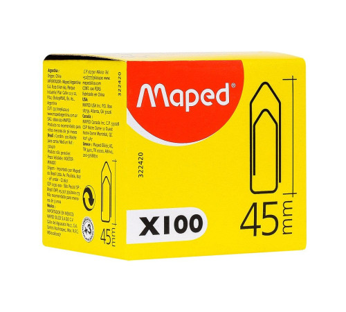 Скрепки 45 мм "Maped" никел., 100 шт., треуг., серебристый, Франция