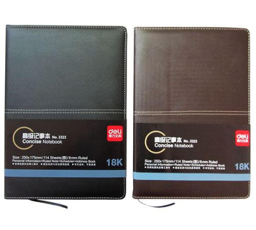 Ежедневник  А4 недатир. 114л  250*175мл, Deli, кож.зам.,чер/кор, Китай